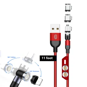 1 x 11 foot (3M) 5-Pin magnetic cable pack / 1 cable, 3 tips (Micro USB, USB Type-C) with tip holder included