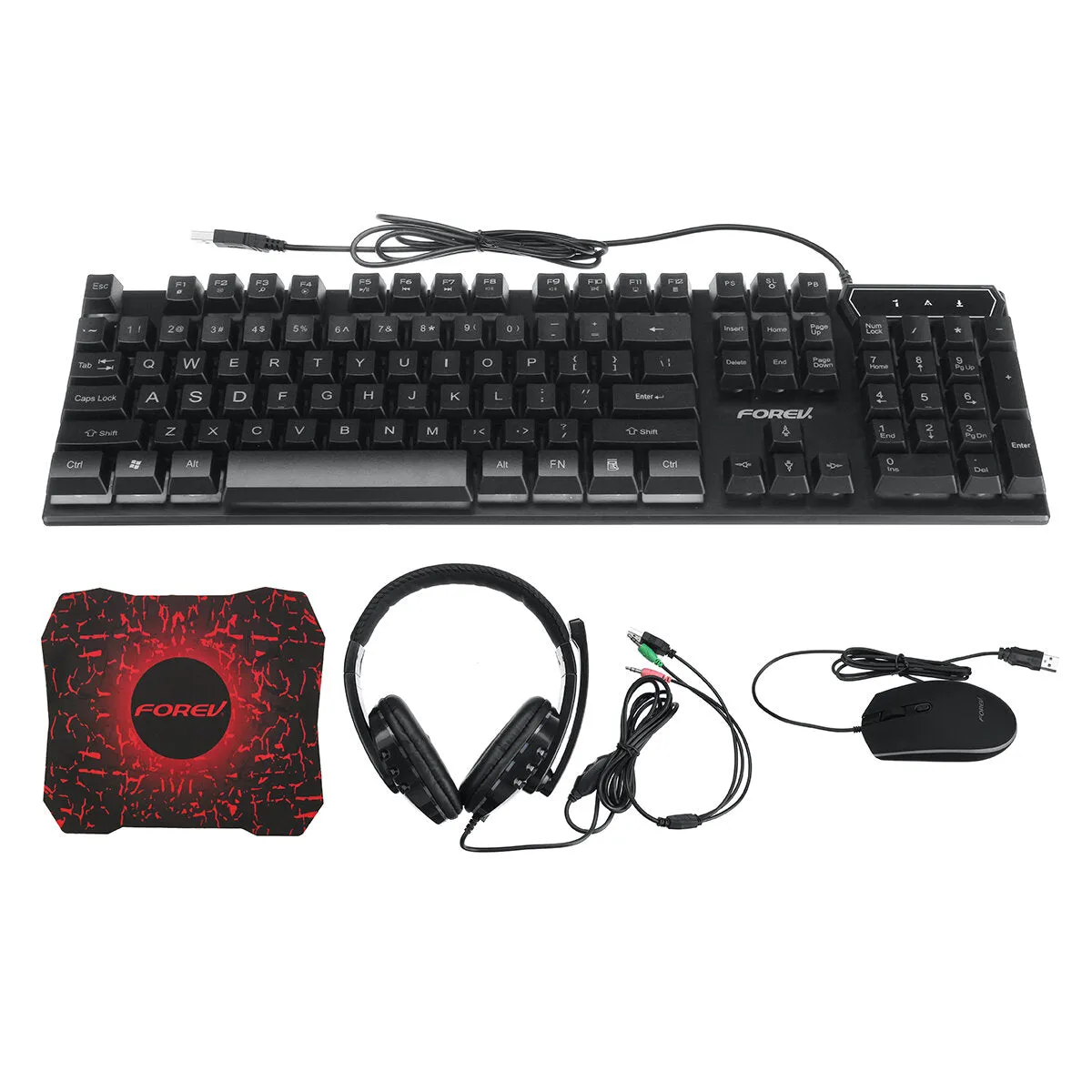 104 Keys Keyboards & Mouse & Headphone Set RGB Wired USB Game Keyboard Set