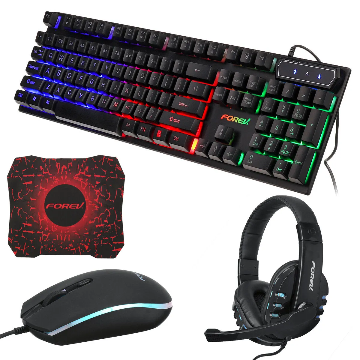 104 Keys Keyboards & Mouse & Headphone Set RGB Wired USB Game Keyboard Set