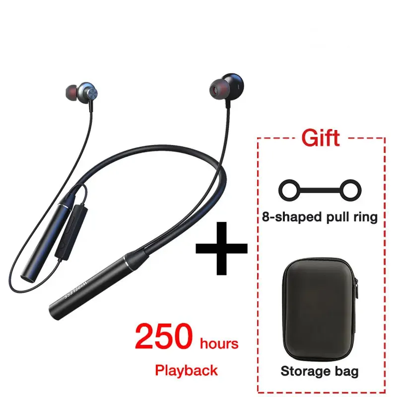 180 Hour Endurance Bluetooth Bass Stereo Wireless Neckband Earphones with Mic