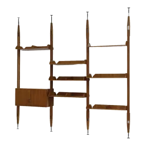 1950s Italian : teakwood 3-bay wall shelving unit