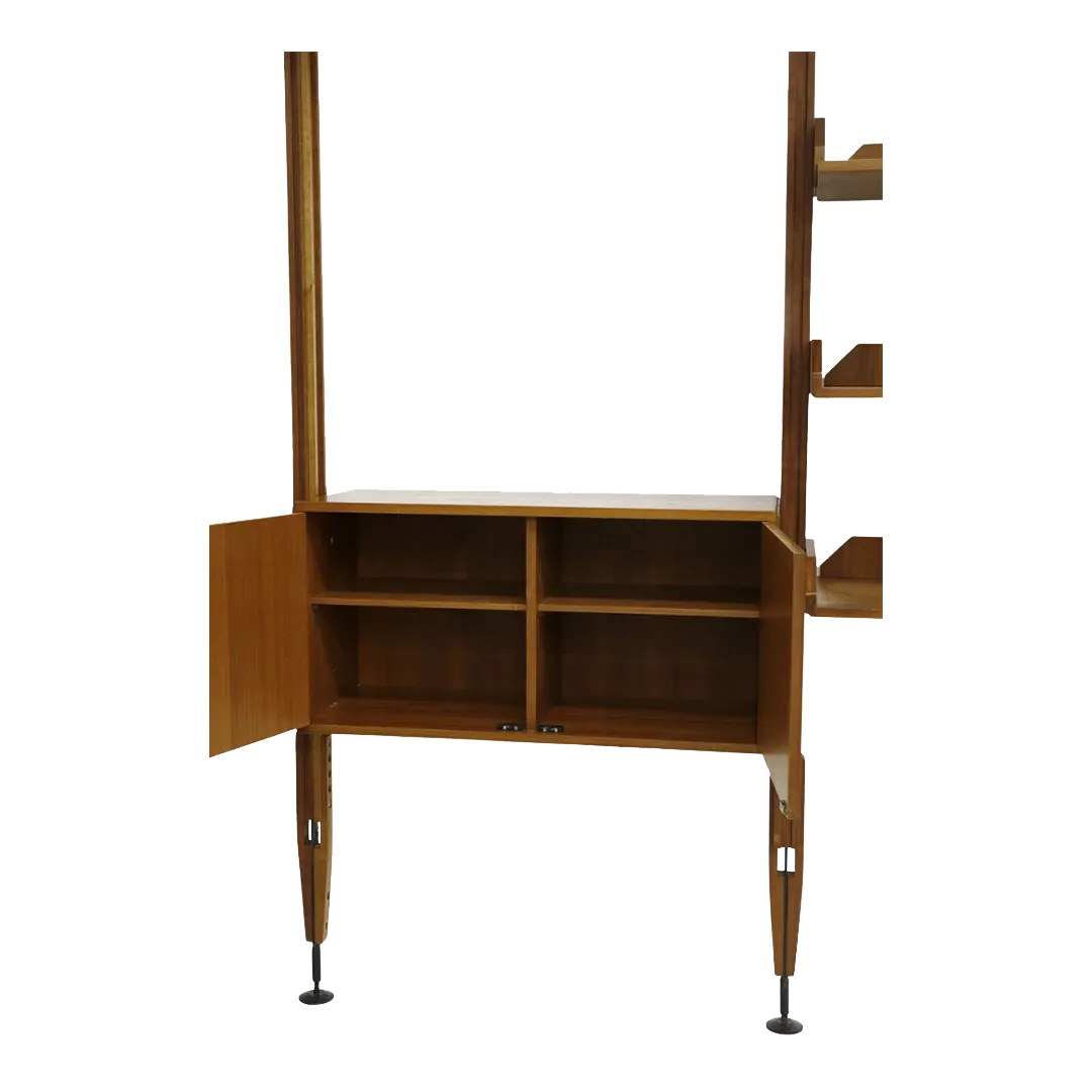 1950s Italian : teakwood 3-bay wall shelving unit