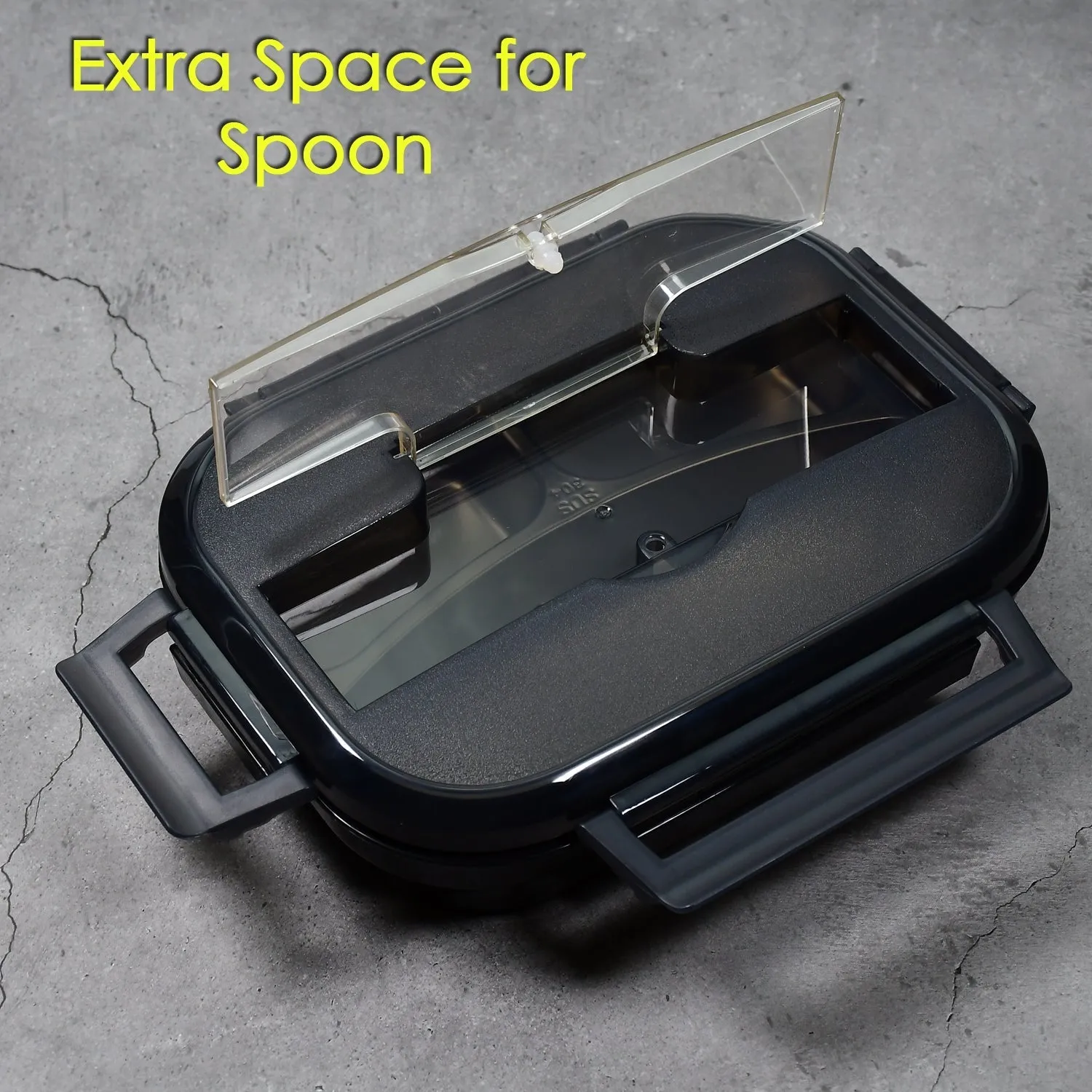 2042 Black Lunch Box for Kids and adults, Stainless Steel Lunch Box with 3 Compartments With spoon slot.