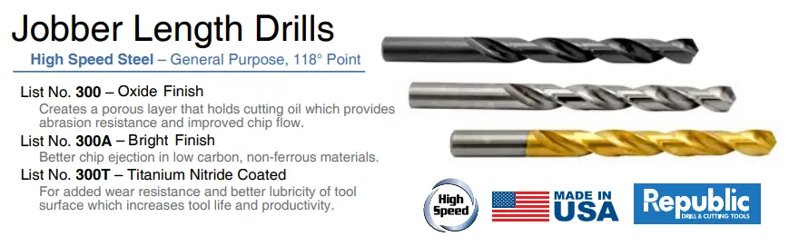 21pc 1/16-3/8X64 Titanium Nitride Coated For added wear resistance and better lubricity of tool surface which increases tool life and productivity, 118° Point Fractional Jobber Drill Sets Delivered in Huot Metal Case Made in the USA