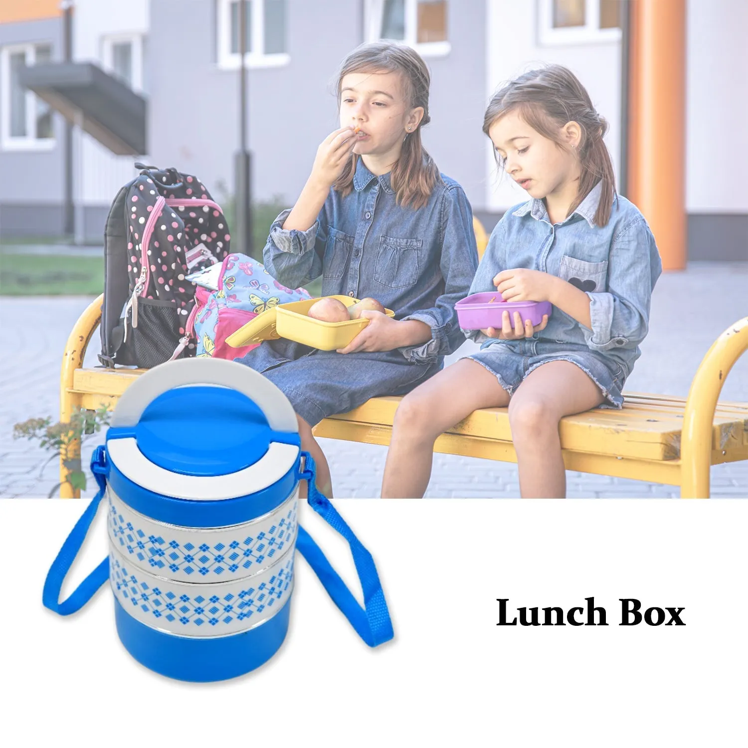 3 layer Adjustable Insulated Tiffin Set of 1, Blue 3 Containers Lunch Box