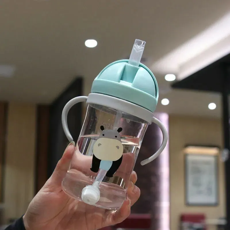 350ml Kids Drinking Cup Feeding Bottle With Straw Gravity Ball Wide