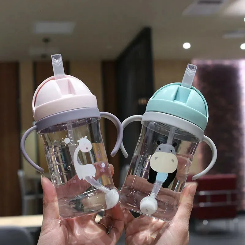 350ml Kids Drinking Cup Feeding Bottle With Straw Gravity Ball Wide