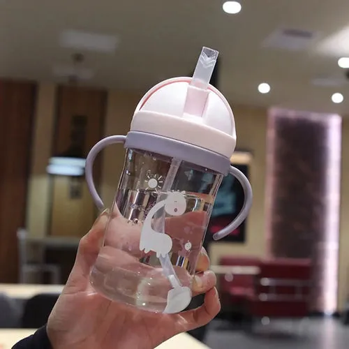 350ml Kids Drinking Cup Feeding Bottle With Straw Gravity Ball Wide