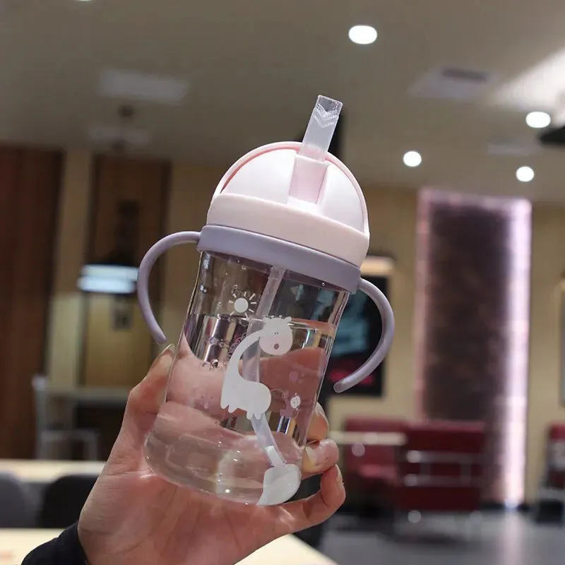 350ml Kids Drinking Cup Feeding Bottle With Straw Gravity Ball Wide