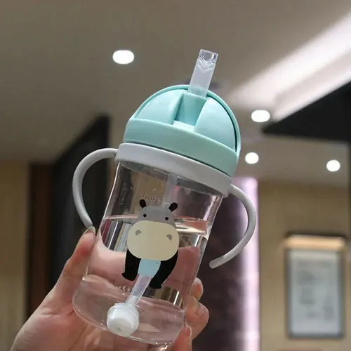 350ml Kids Drinking Cup Feeding Bottle With Straw Gravity Ball Wide