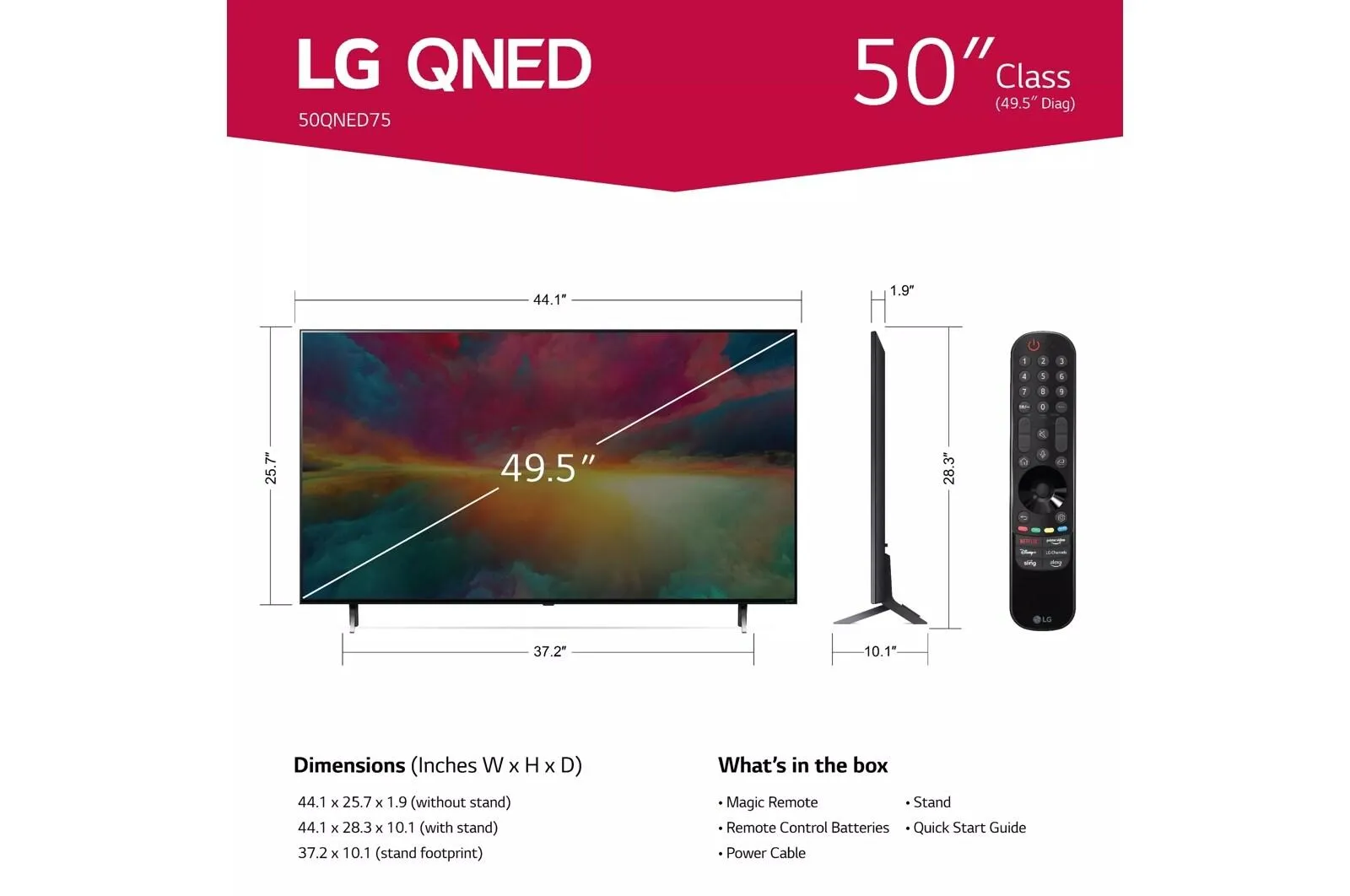 50QNED75URA LG 50 Inch Class QNED75 series LED 4K UHD Smart webOS 23 w/ ThinQ AI TV