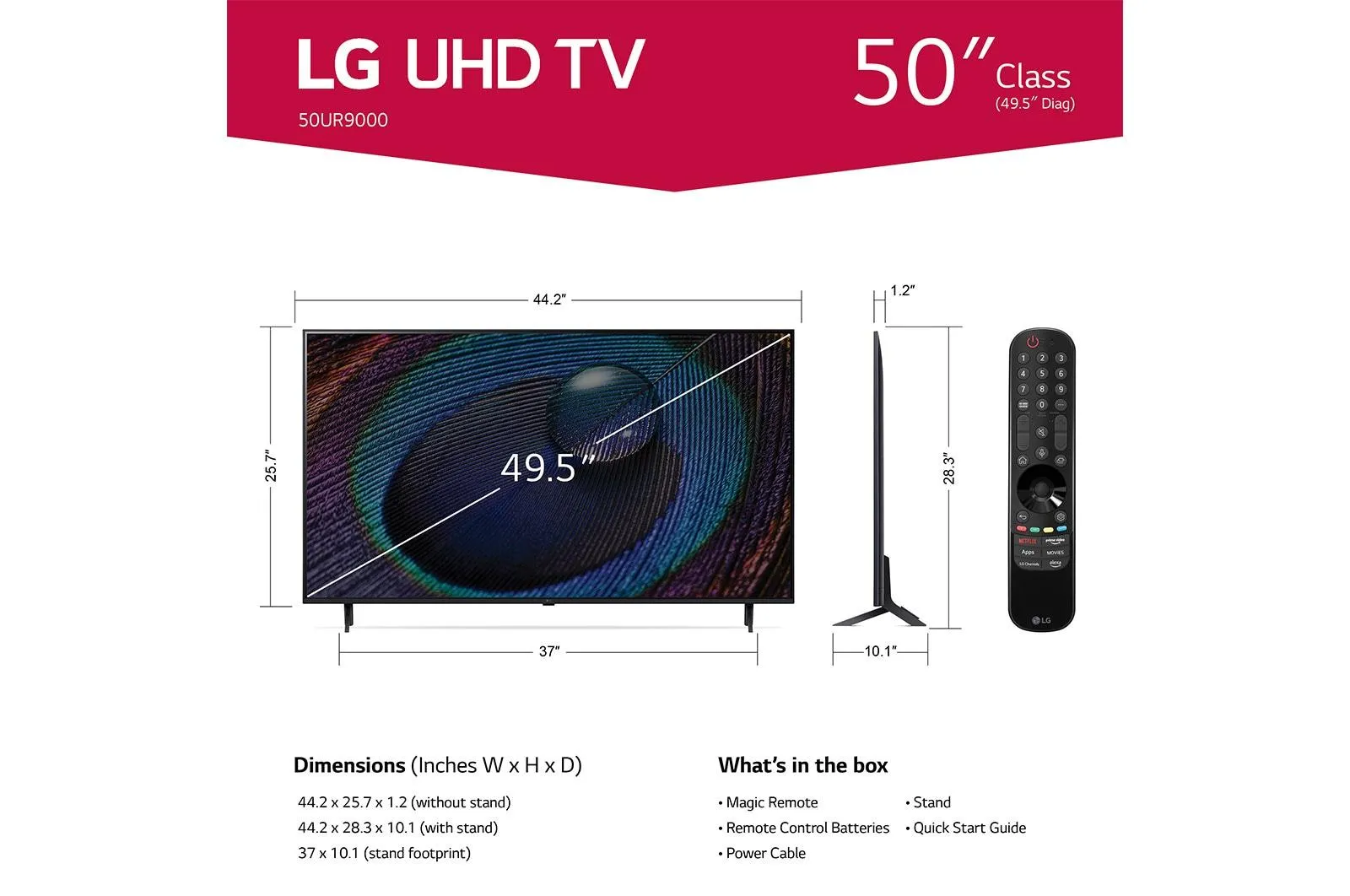 50UR9000PUA LG 50 Inch Class UR9000 series LED 4K UHD Smart webOS 23 w/ ThinQ AI TV