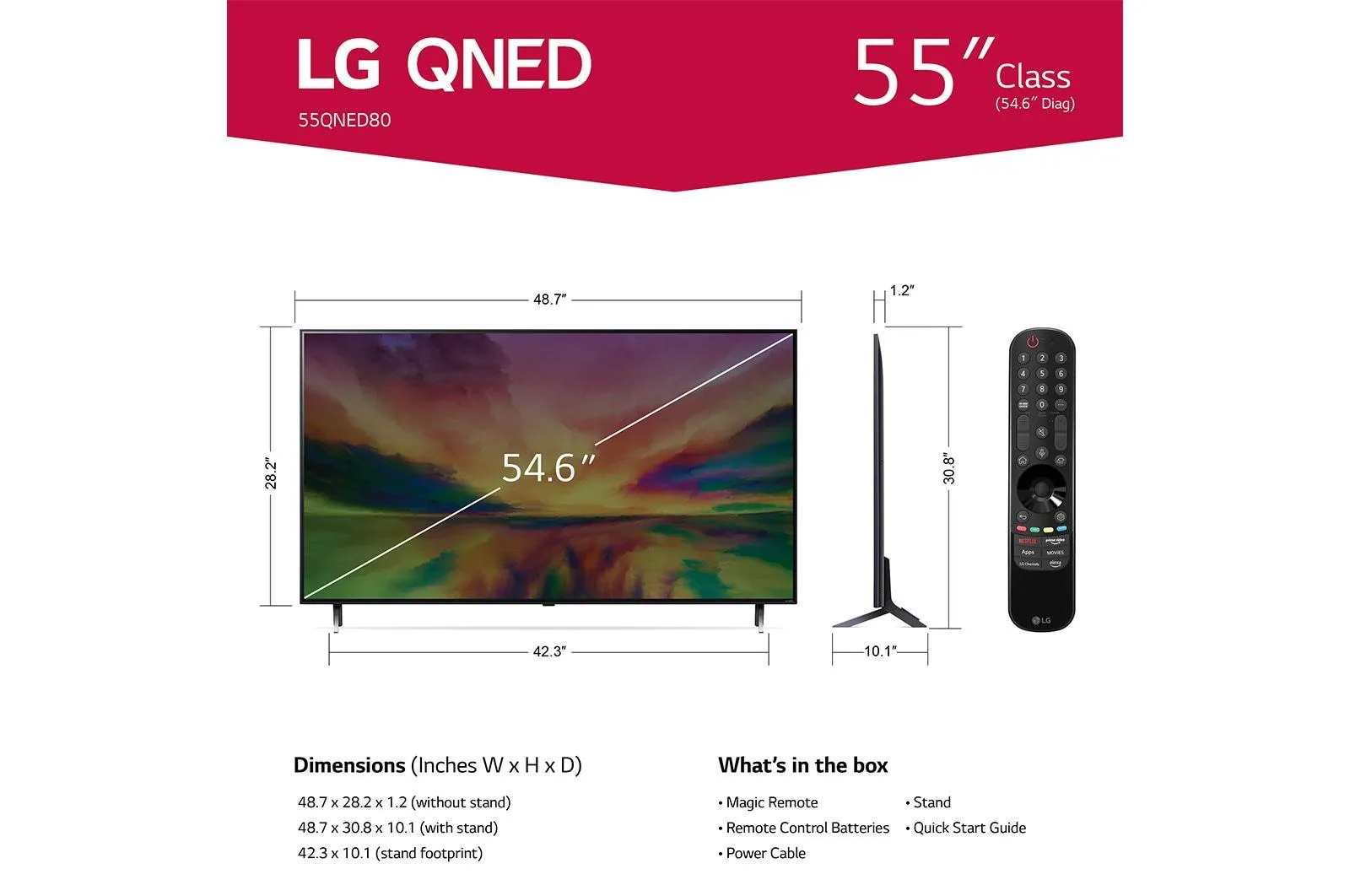 55QNED80URA LG 55 Inch Class QNED80 URA Series 4K UHD Smart webOS 23 w/ThinQ AI TV 55QNED80URA