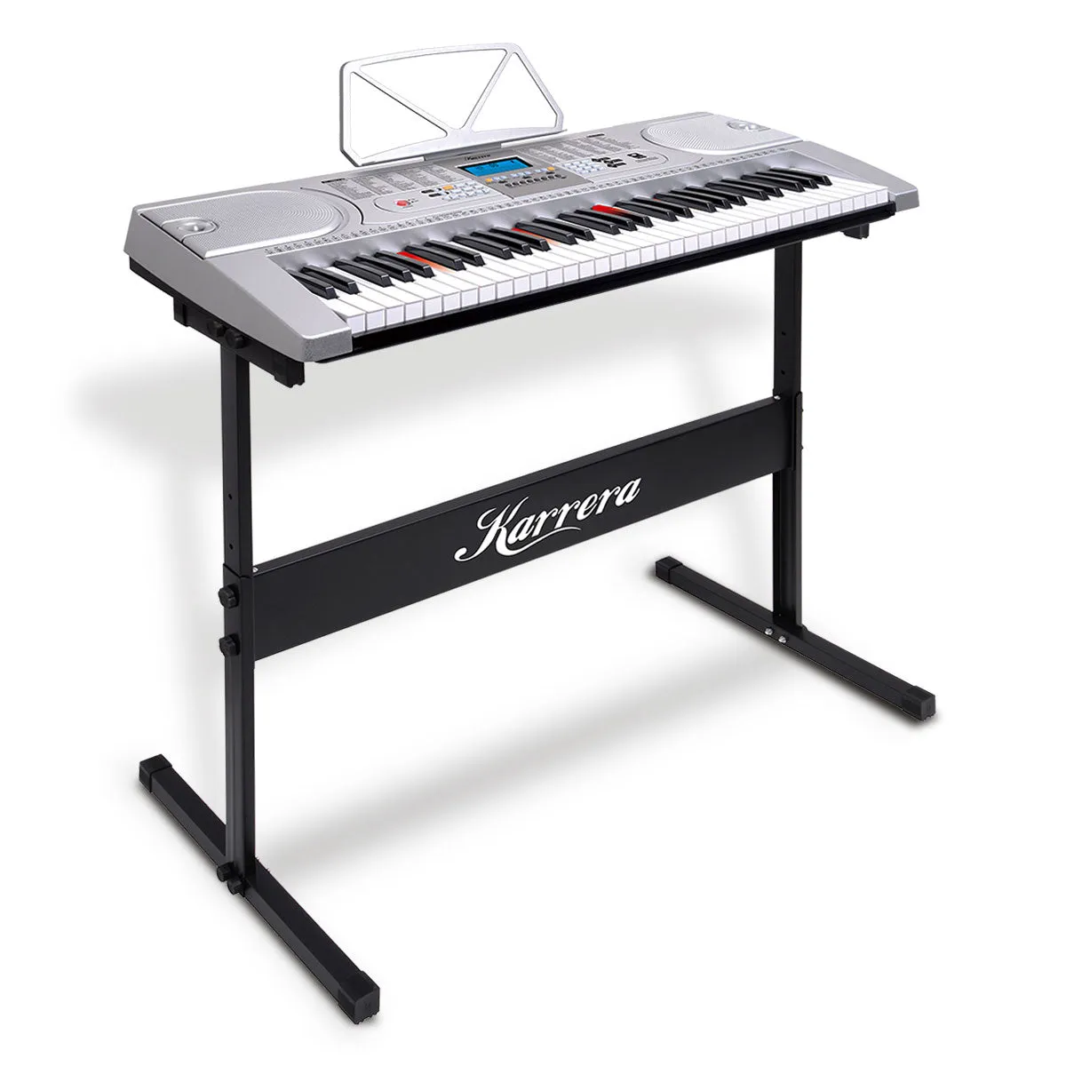 61-Key LED Keyboard Piano w/ Stand, 255 Rhythms, Silver, Karrera