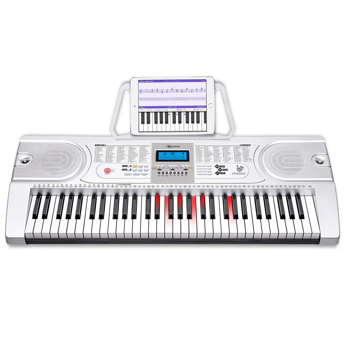 61-Key LED Keyboard Piano w/ Stand, 255 Rhythms, Silver, Karrera