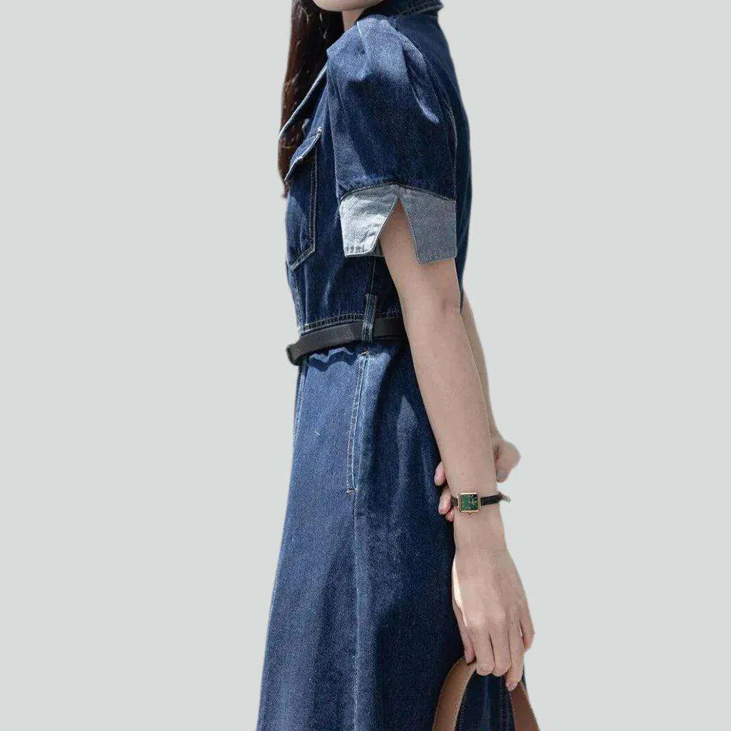 A-line buttoned long denim dress