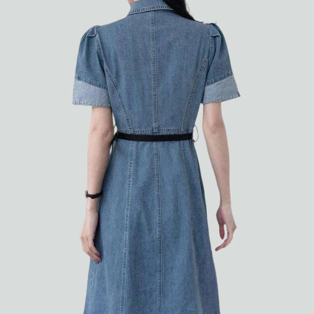 A-line buttoned long denim dress