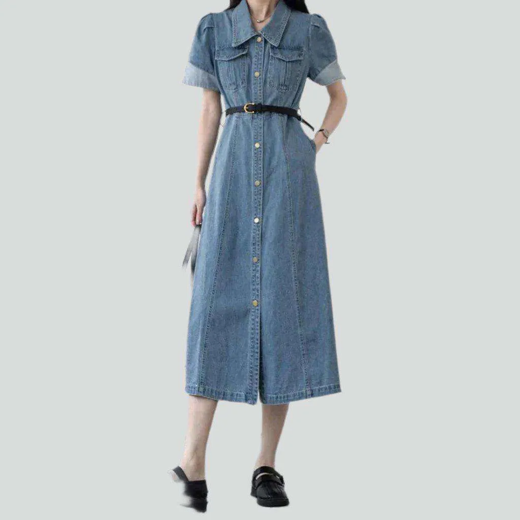 A-line buttoned long denim dress