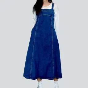 A-line casual long denim dress