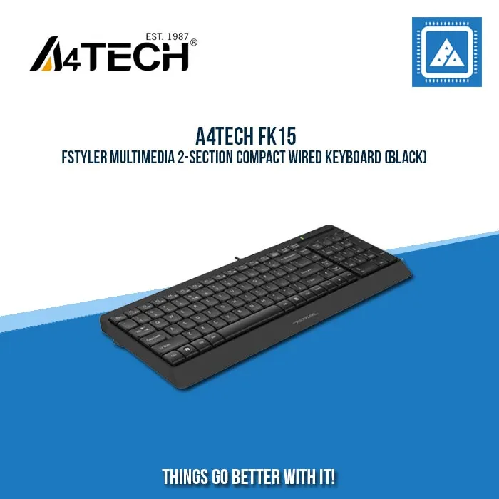 A4TECH FK15 FSTYLER MULTIMEDIA 2-SECTION COMPACT WIRED KEYBOARD (BLACK)