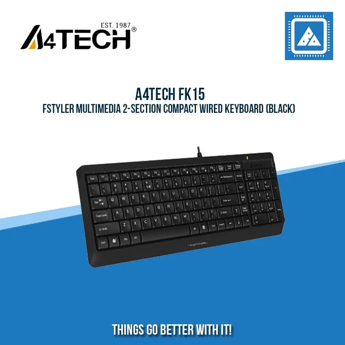 A4TECH FK15 FSTYLER MULTIMEDIA 2-SECTION COMPACT WIRED KEYBOARD (BLACK)