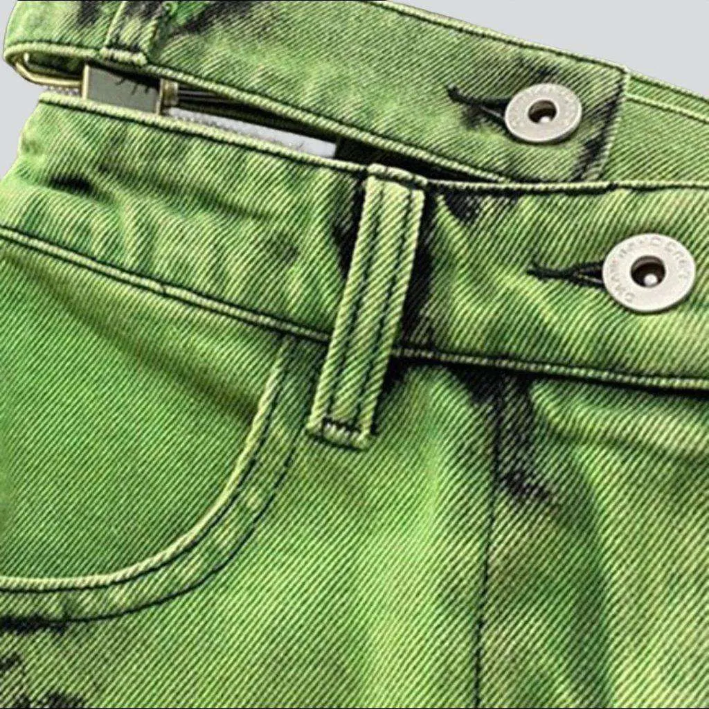 Acid green asymmetric denim skirt