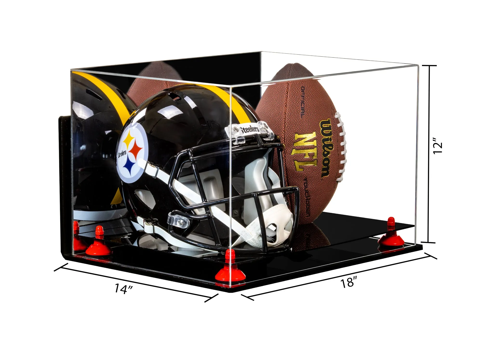 Acrylic Full-Size Football and Helmet Display Case - Large Rectangle Box with Mirror Top 18" x 14" x 12" (A014, V60)