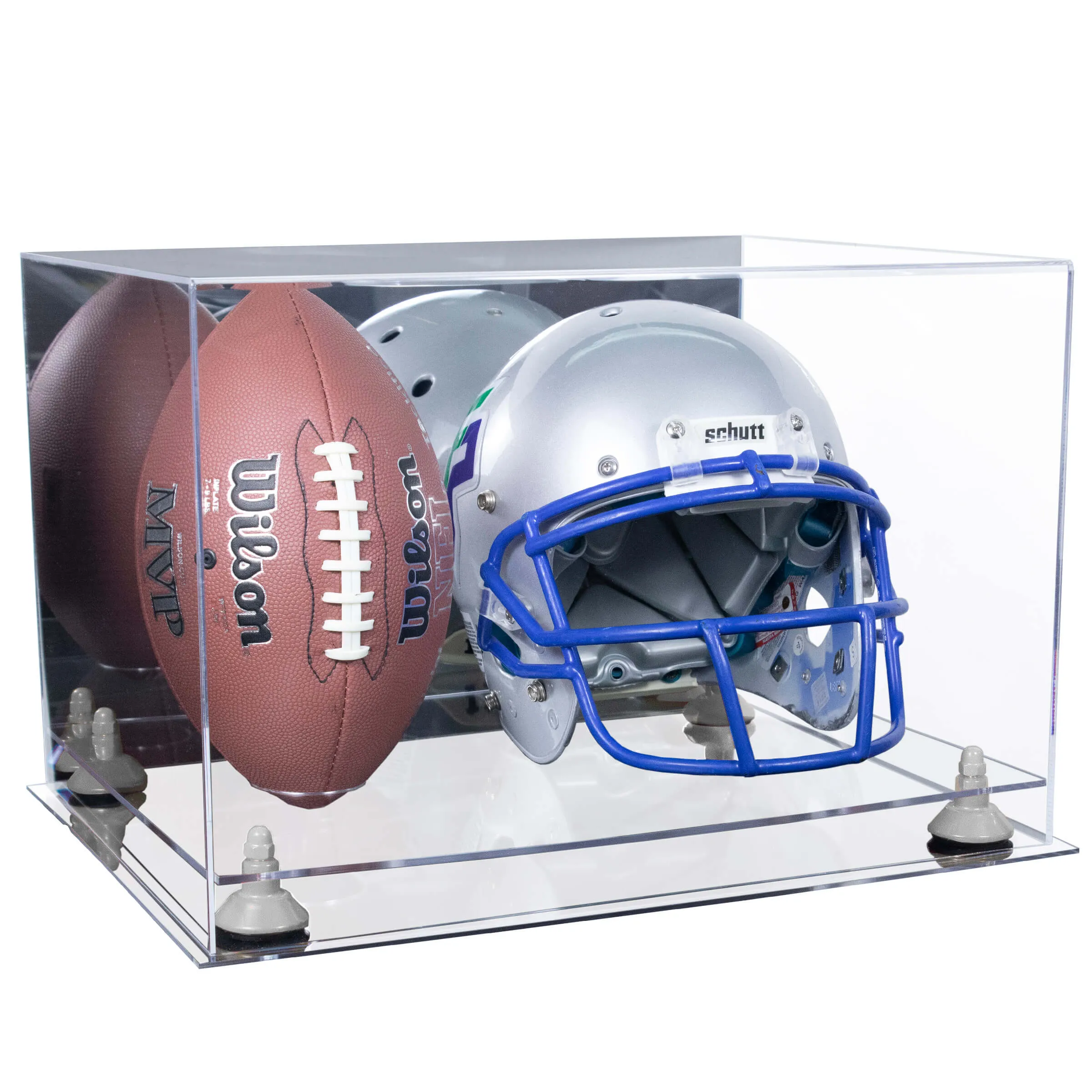 Acrylic Full-Size Football and Helmet Display Case - Large Rectangle Box with Mirror Top 18" x 14" x 12" (A014, V60)