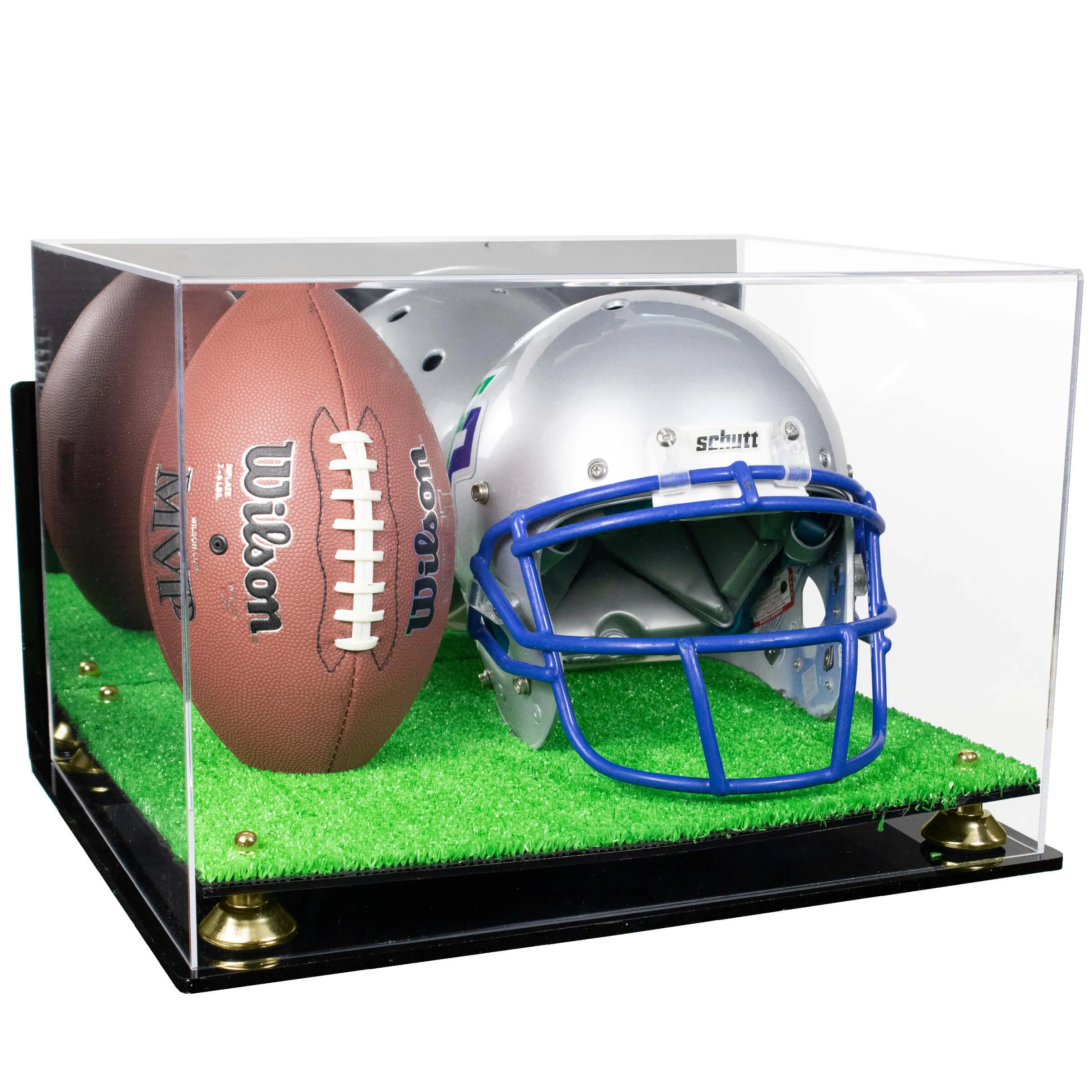 Acrylic Full-Size Football and Helmet Display Case - Large Rectangle Box with Mirror Top 18" x 14" x 12" (A014, V60)