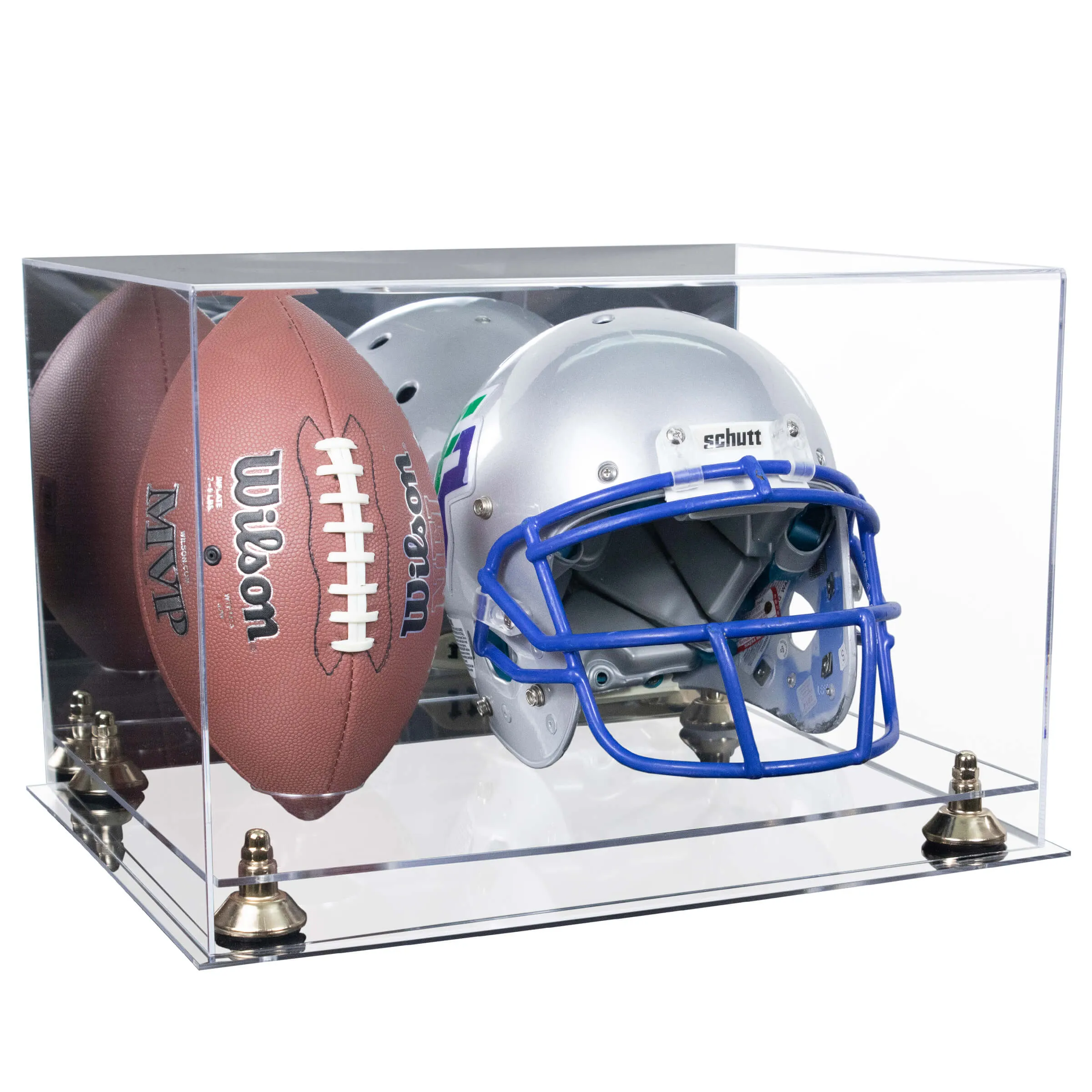 Acrylic Full-Size Football and Helmet Display Case - Large Rectangle Box with Mirror Top 18" x 14" x 12" (A014, V60)