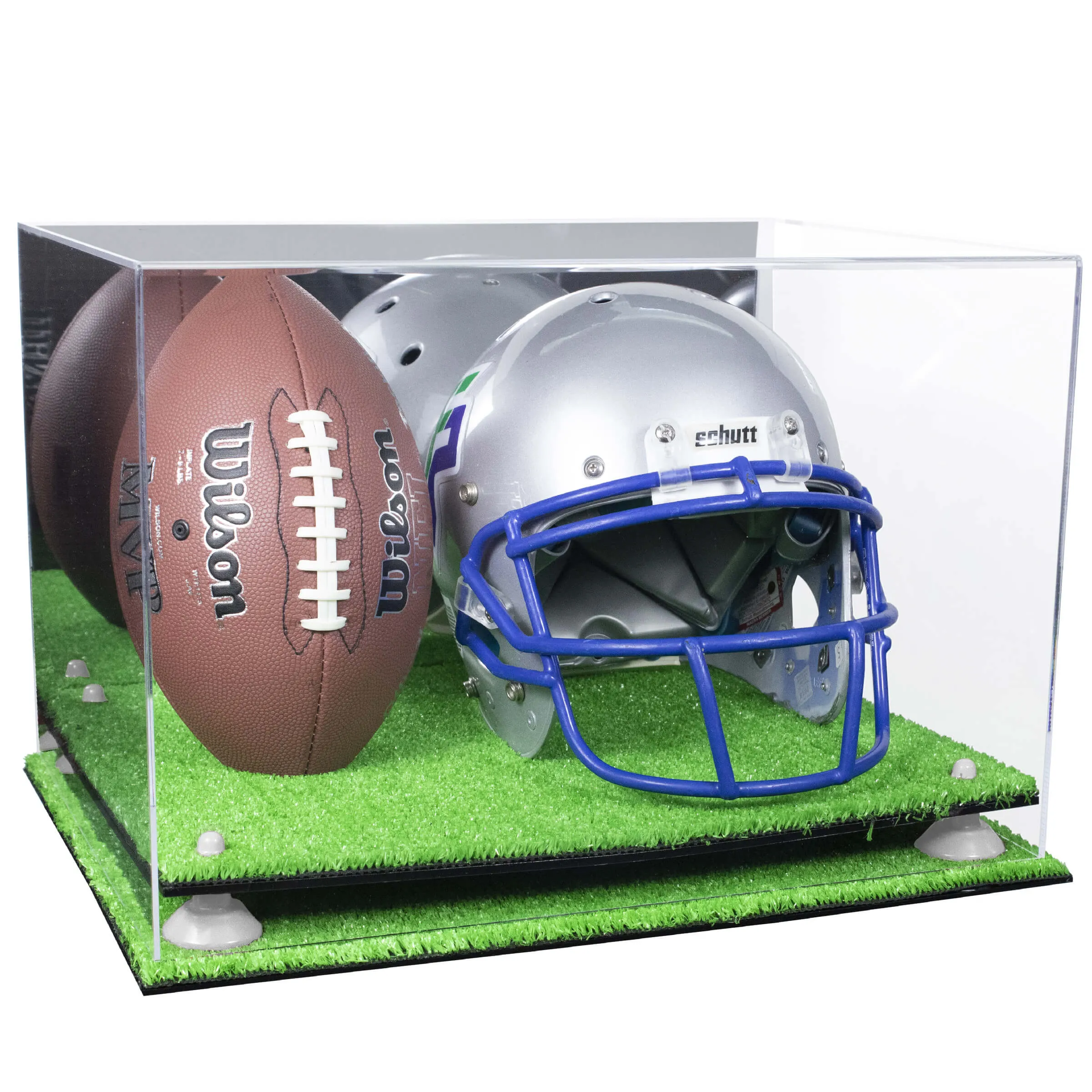 Acrylic Full-Size Football and Helmet Display Case - Large Rectangle Box with Mirror Top 18" x 14" x 12" (A014, V60)