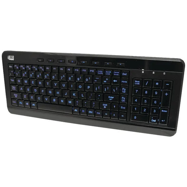 Adesso AKB-120EB SlimTouch 120 3-Color Illuminated Compact Multimedia Keyboard