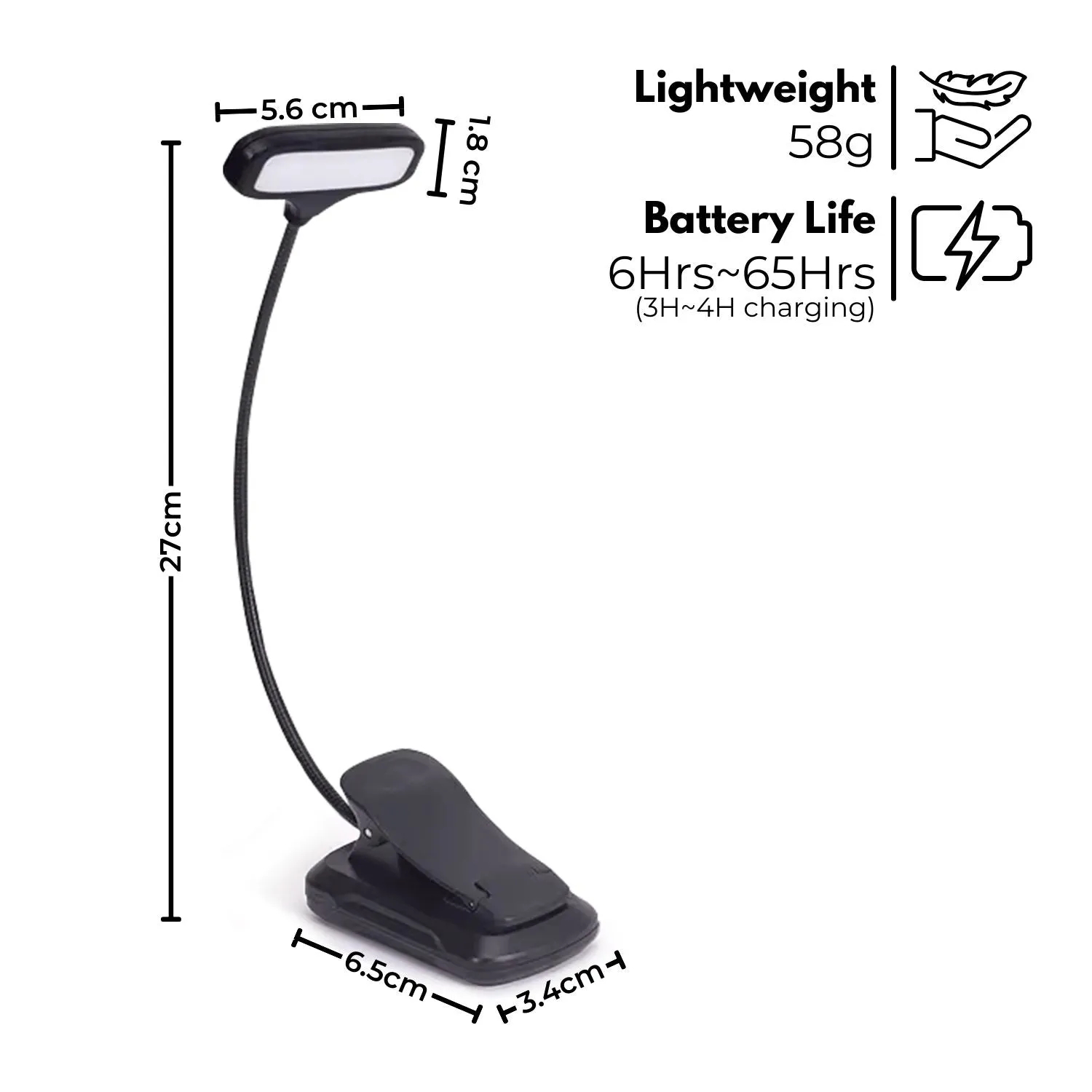 Adjustable Brightness LED Book Light with USB, 15 LEDs