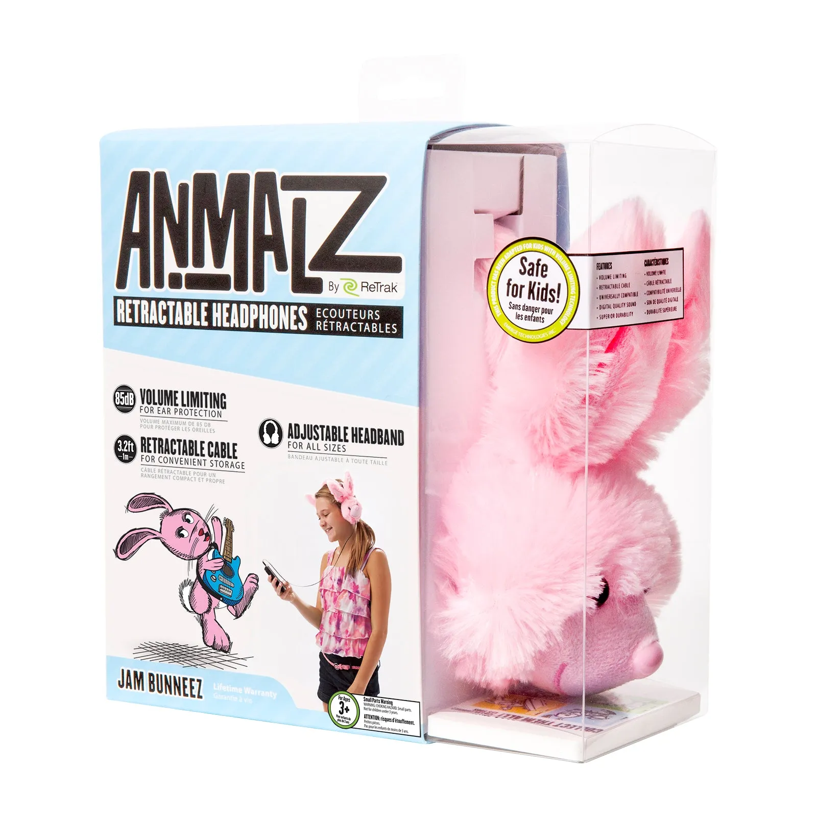 Animalz Ear Headphones Bunny | Headphones for Kids | Retractable Cord