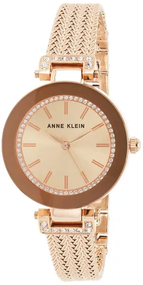 Anne Klein Premium Crystal Accented Rose Gold Mesh Bracelet Watch