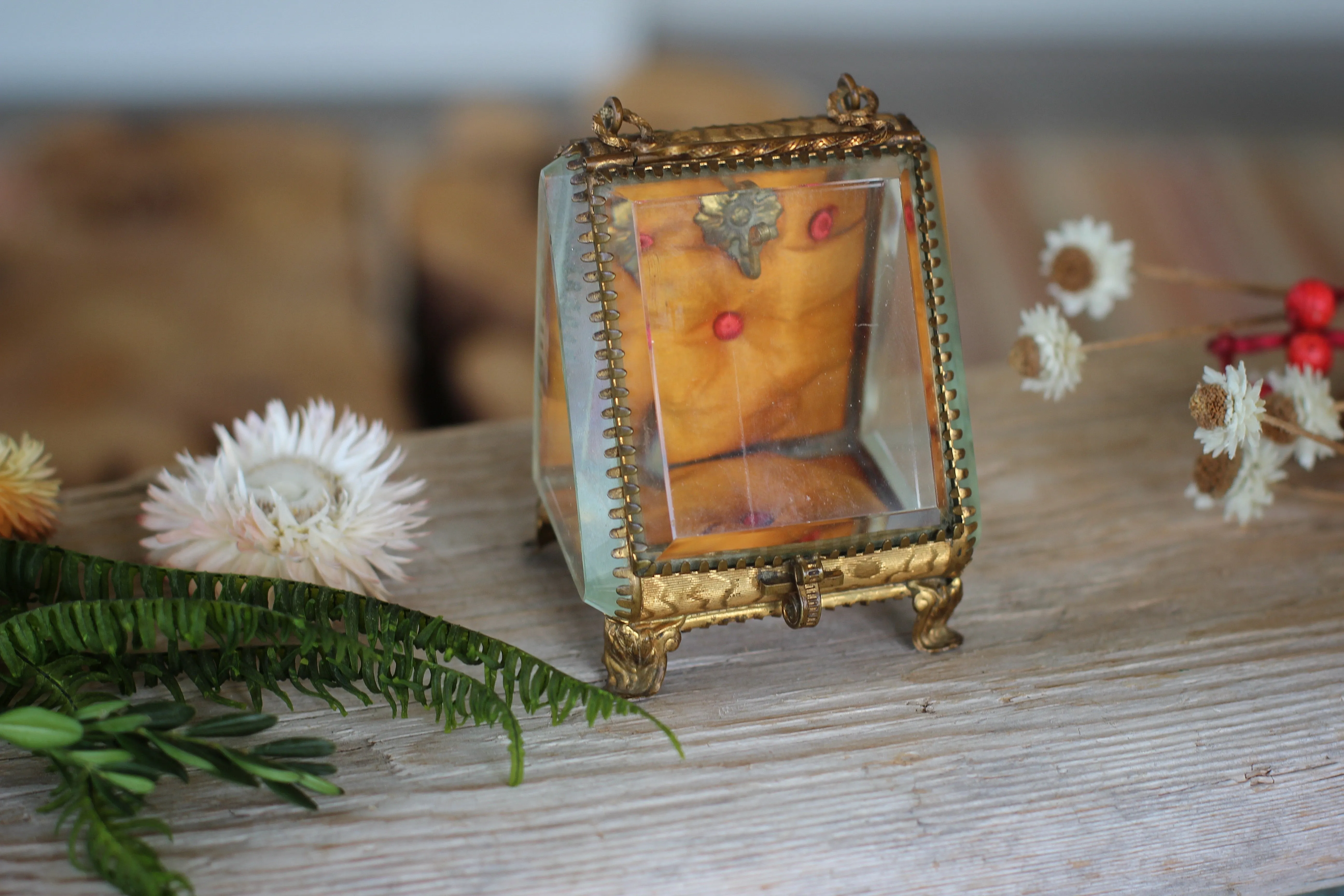 Antique Orange French Victorian Watch display case