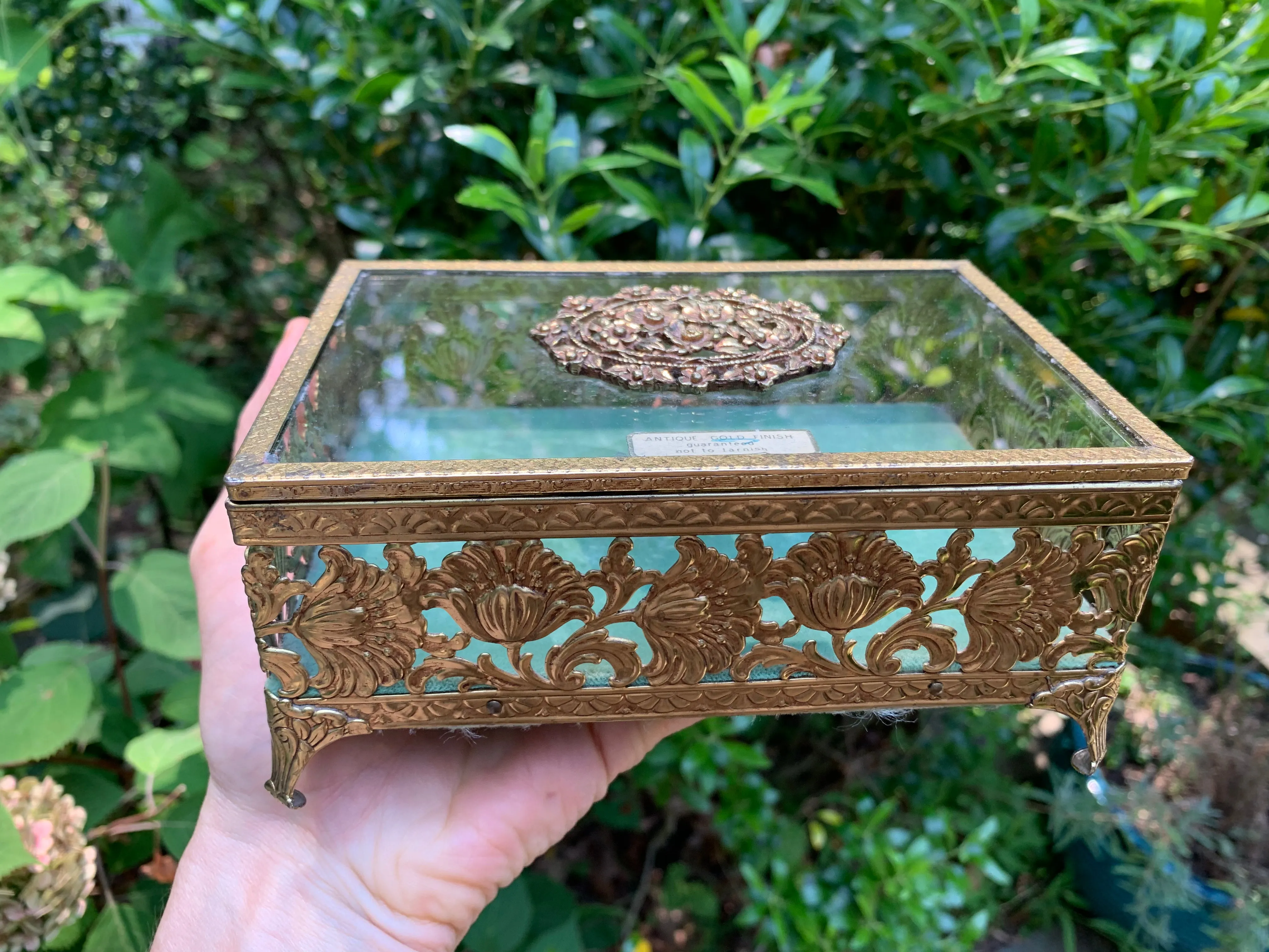 Antique Turquoise Floral Jewelry Box