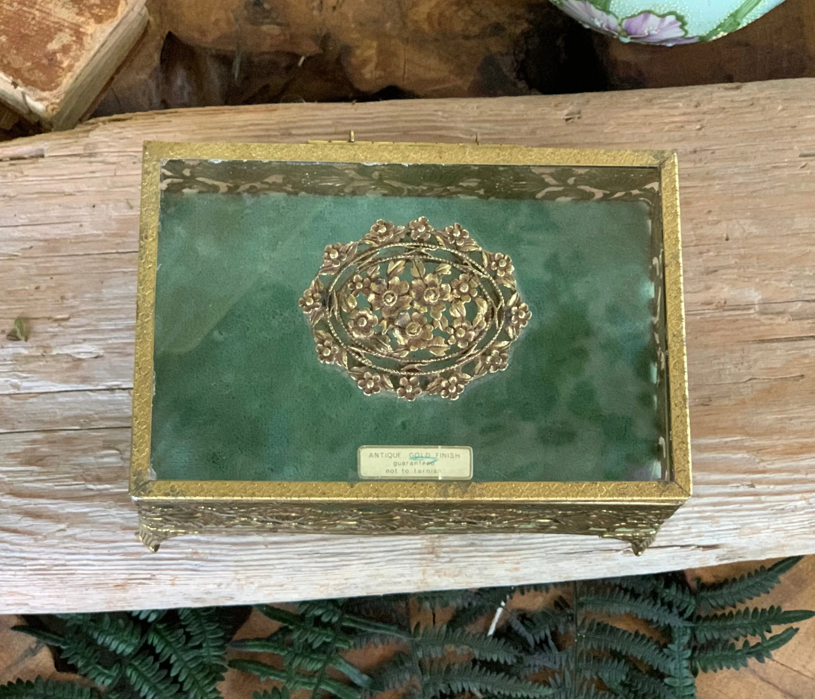 Antique Turquoise Floral Jewelry Box