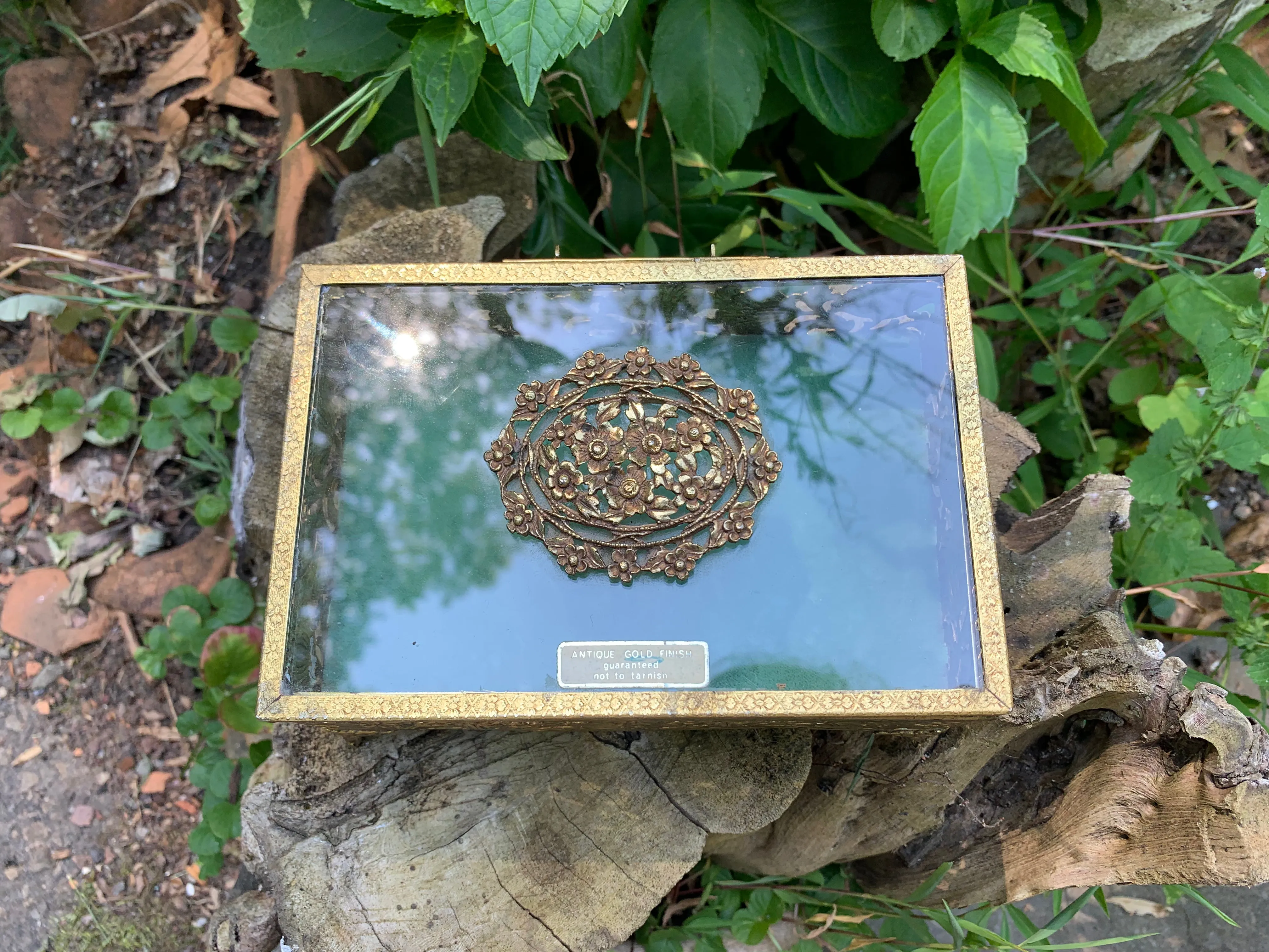 Antique Turquoise Floral Jewelry Box