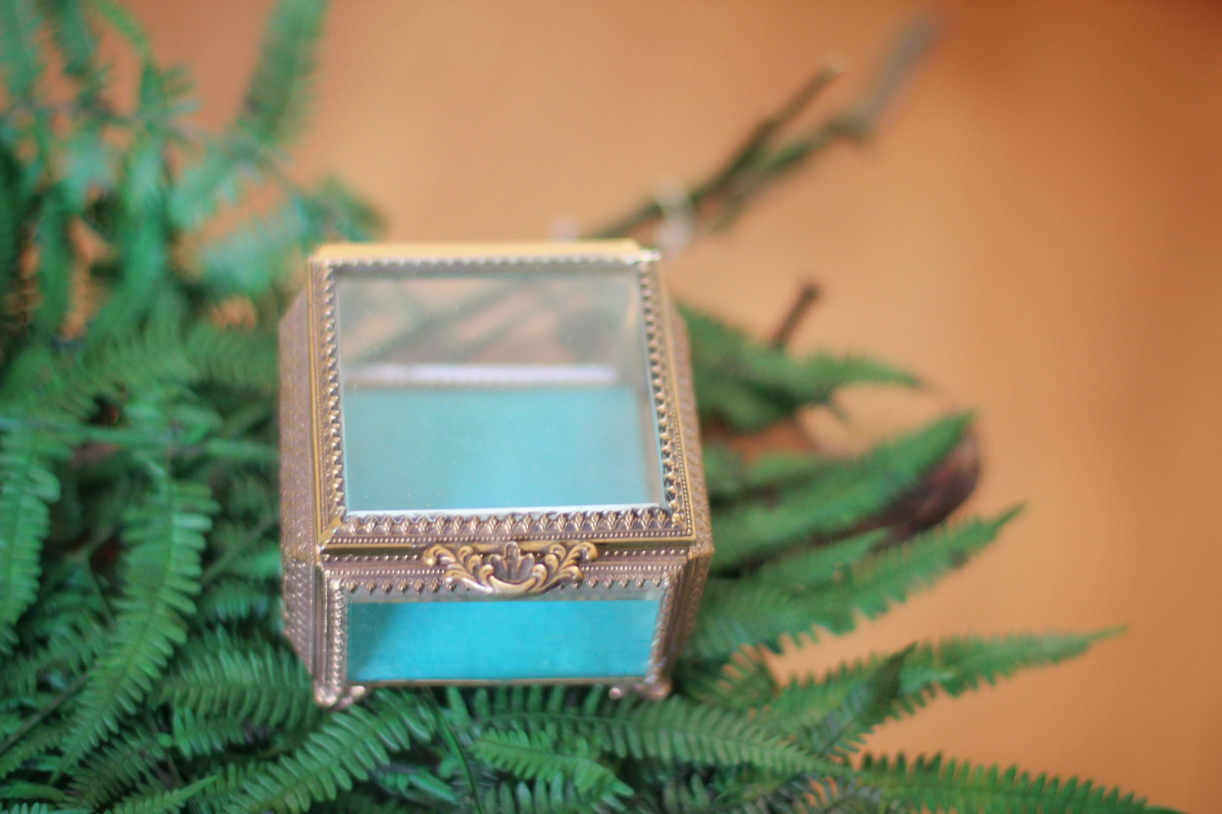 Antique Turquoise Square Filigree Jewelry Box