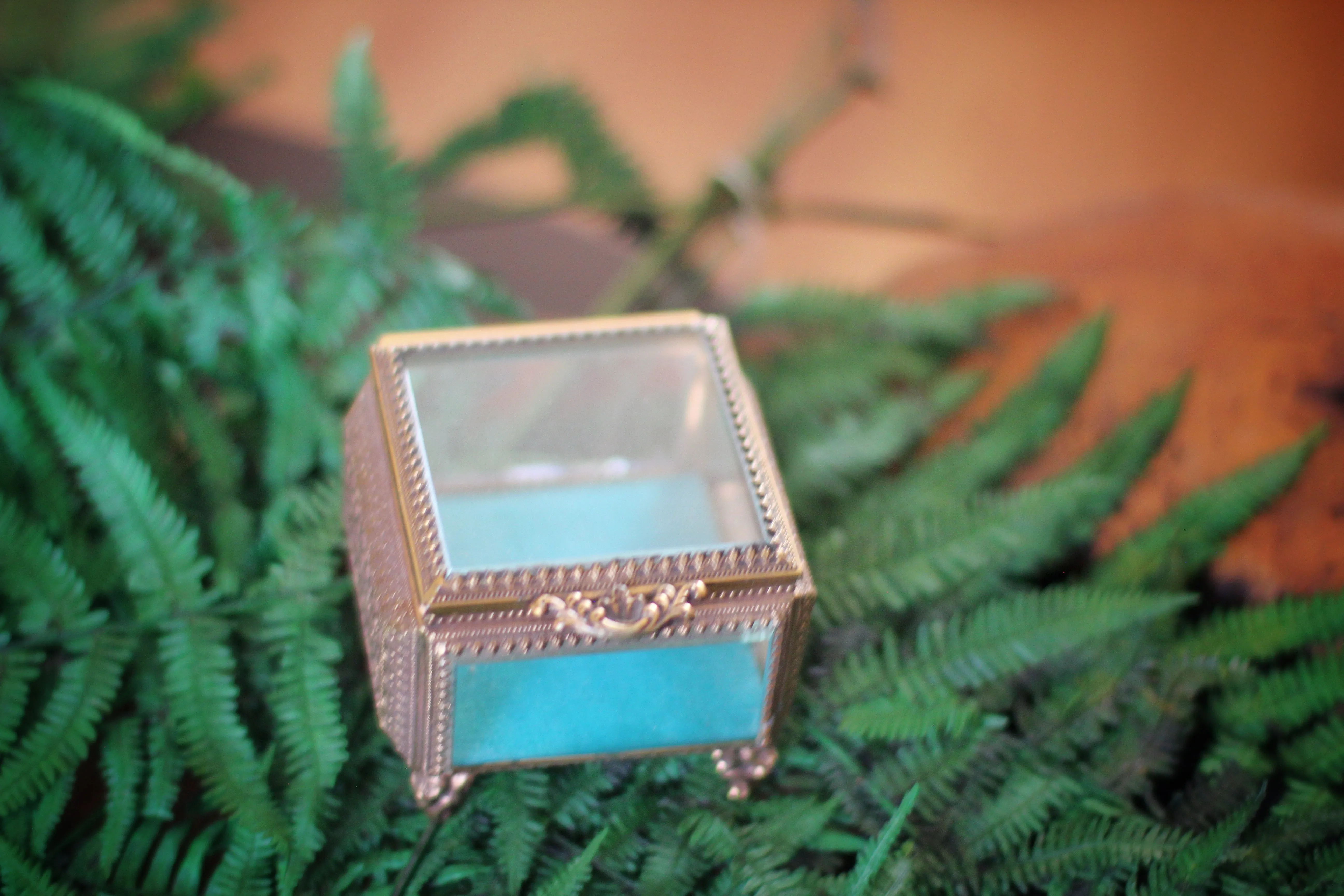 Antique Turquoise Square Filigree Jewelry Box