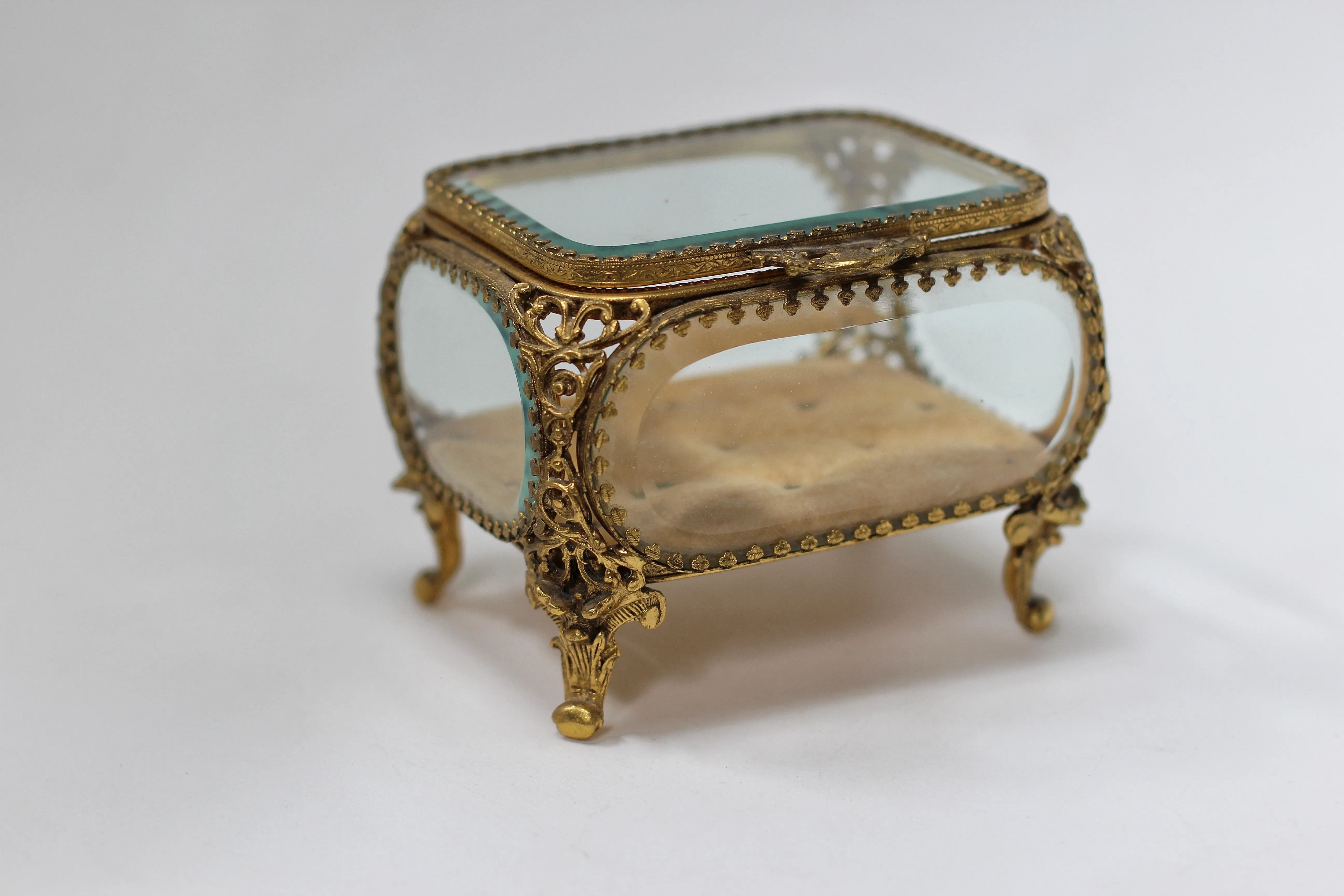 Antique Victorian Glass Filigree Jewelry Box