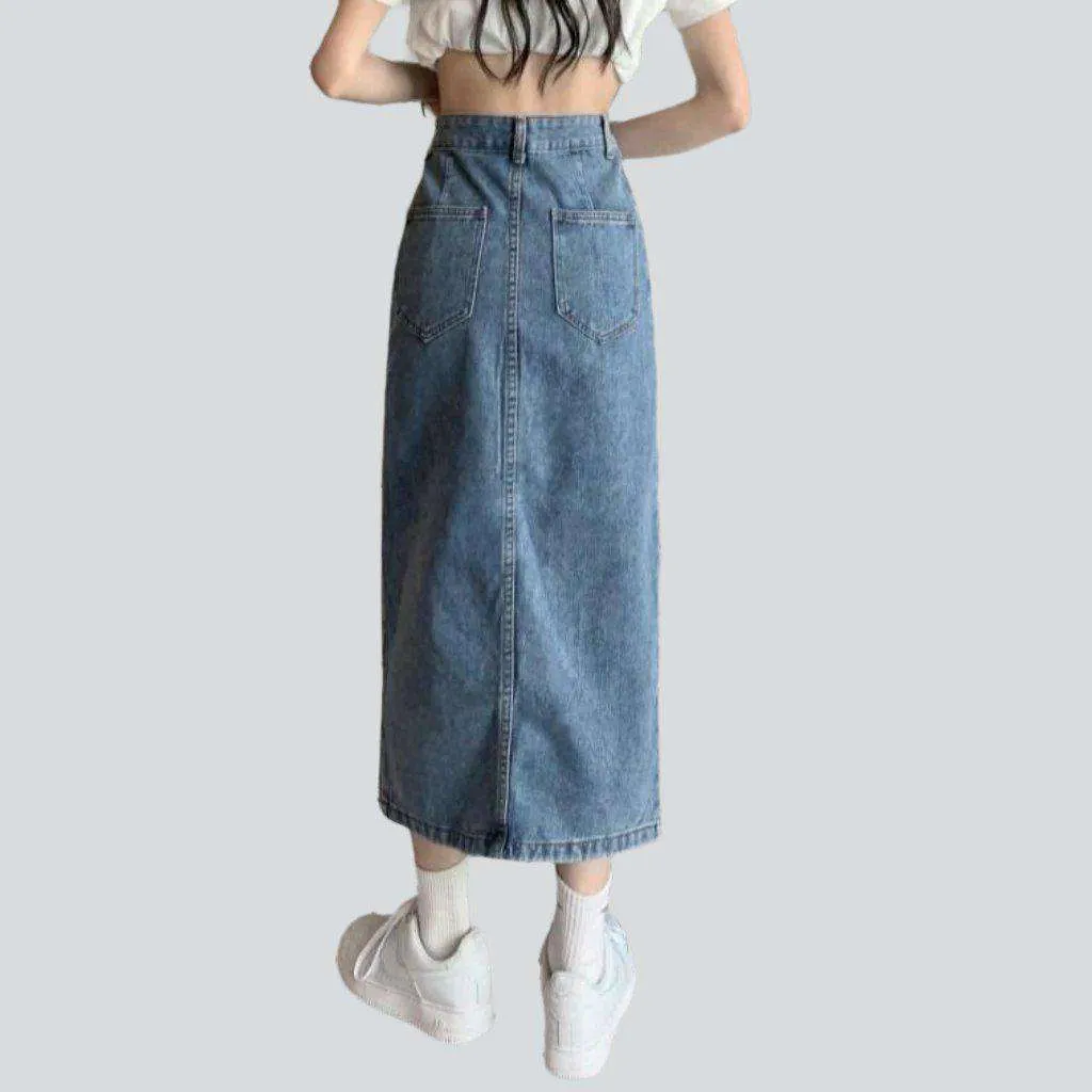 Asymmetric wide slit denim skirt