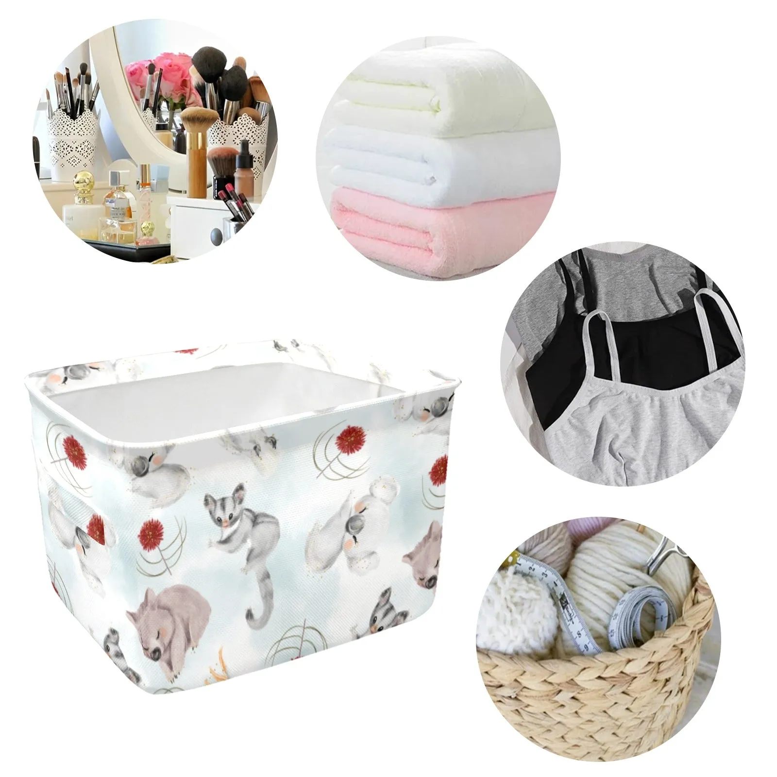 Australian Animals Koala, Sugar Glider, Wombat Fabric Storage Basket