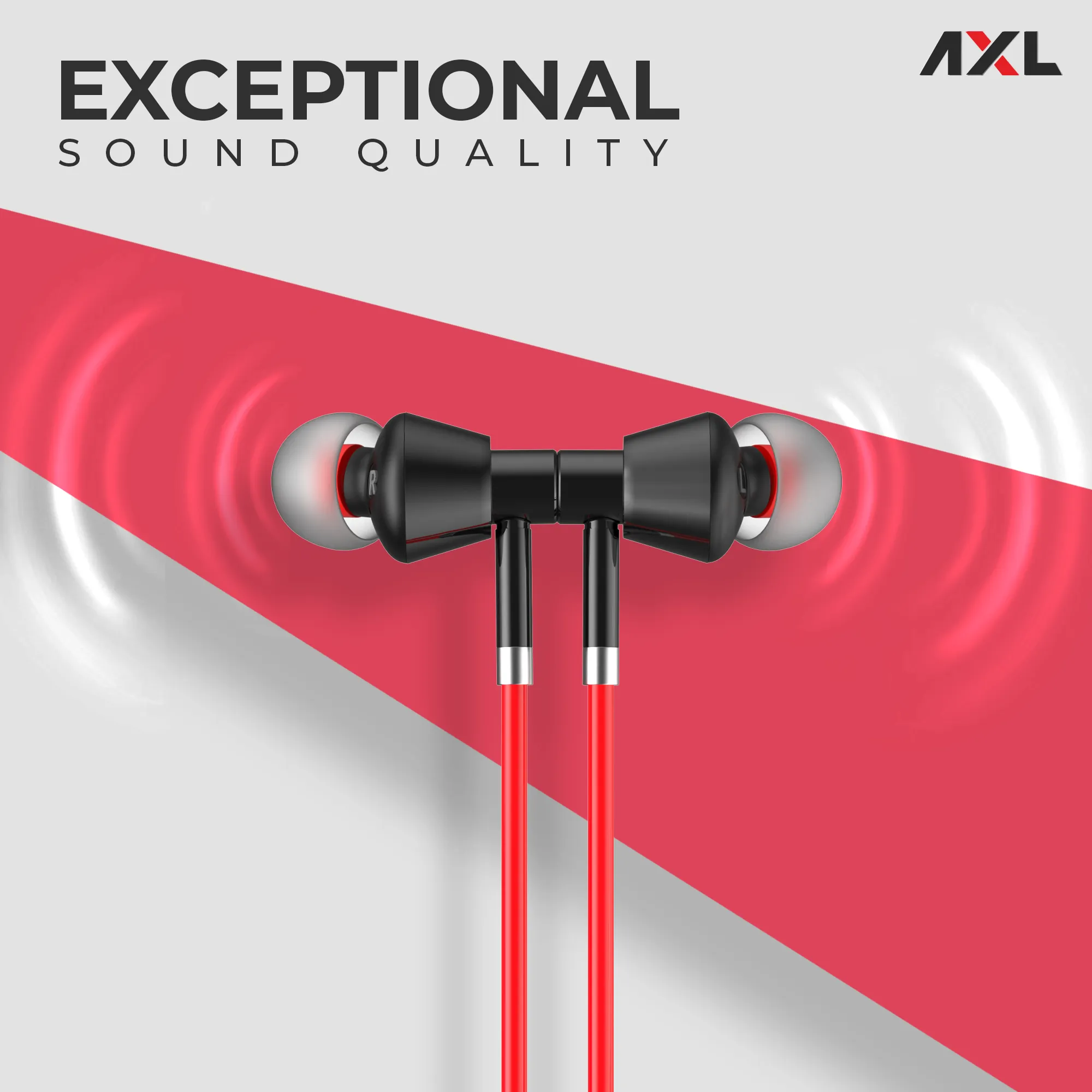 AXL ABN07 Wireless Neckband with Up to 22 Hour Playtime, Adjustable Clip, Passive Noise Cancellation, Magnetic Earbuds, Bluetooth V5.0 and Built-in Mic Flexible Neckband Black/Red