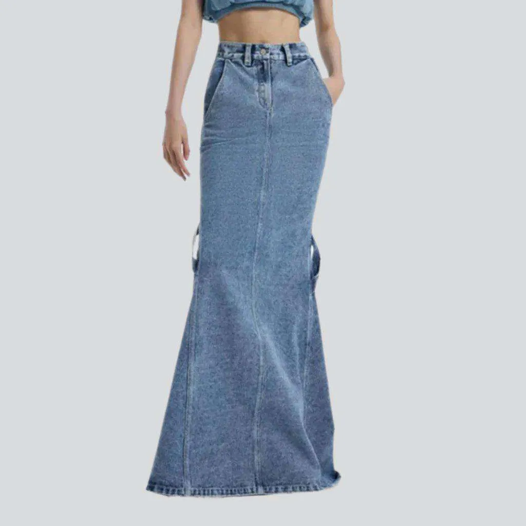 Back slit trumpet denim skirt