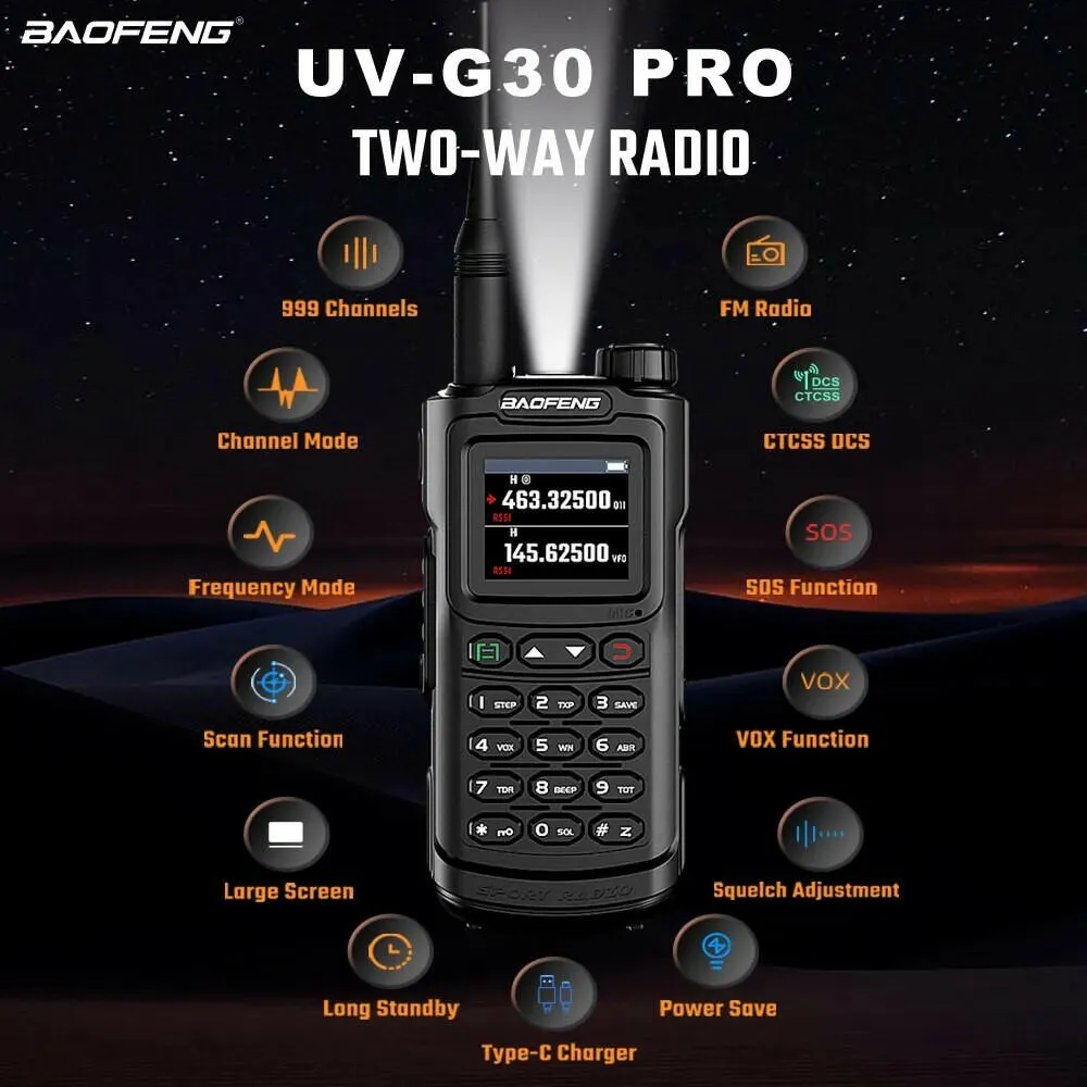 Baofeng UV-G30 Pro V1 Ham Walkie Talkie Long Range Two Way Radio Wireless Copy Frequency Transceiver Type-C Charger UV-5R UV-17