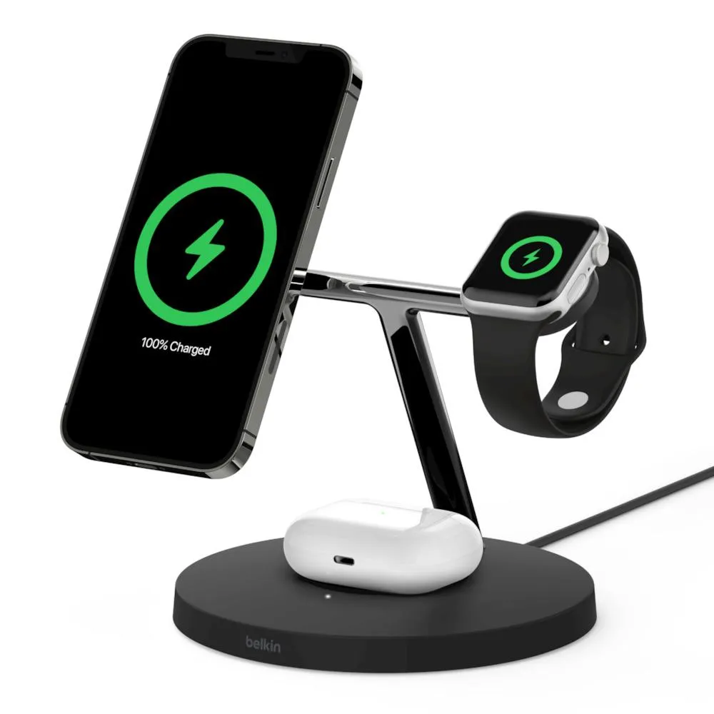 Belkin WIZ009myBK 3-in-1 Wireless Charger with MagSafe 15W