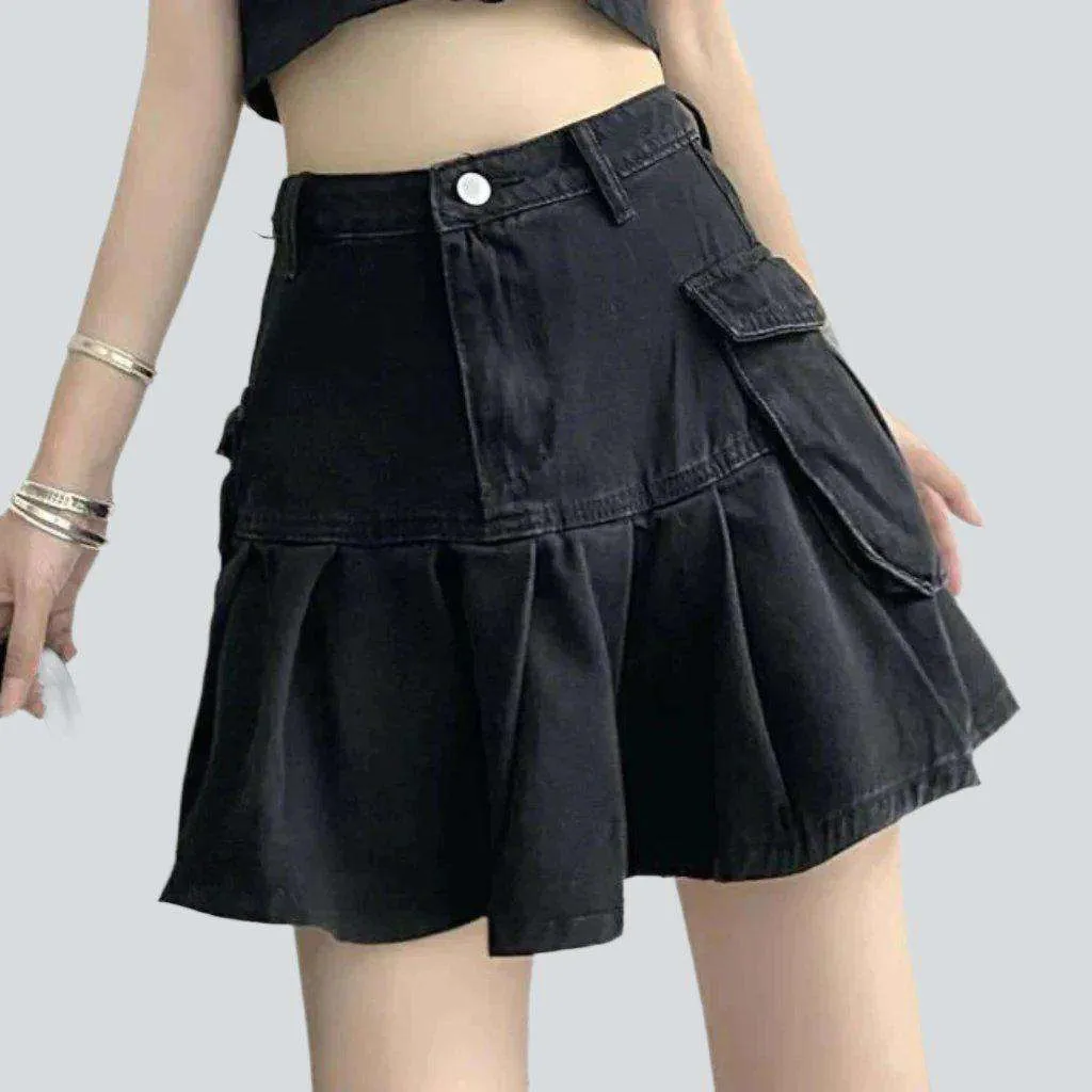 Black cargo skater denim skirt