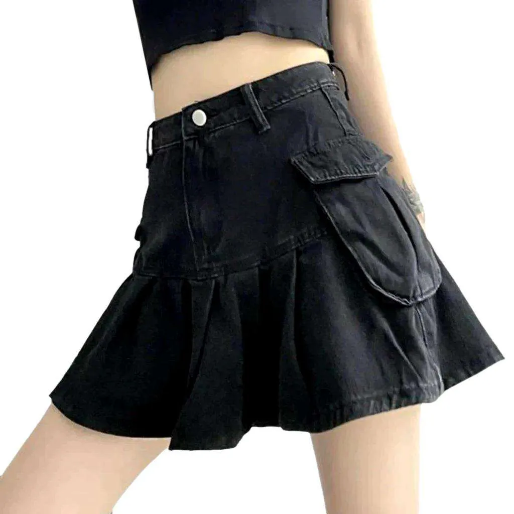 Black cargo skater denim skirt